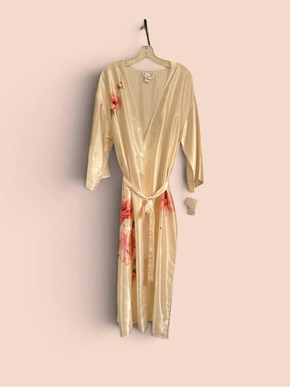 Liz Claiborne Cream Floral Wrap Robe with Tie
